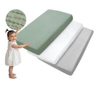 Medi Partners Drap Housse Nacelle 60x120cm Lot de 3 Draps Bebe Matelas Lit Couffin Cododo Landau - 100% Coton Mousseline Ovale Poussette Bébé Fitted Sheets Cover pour Mattress (Olive-Gris-Blanc)