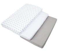 Medi Partners Drap Housse 60x120 Lot de 3 Enfant Bébé - 100% Coton Fitted Lit pour Baby Bed Cover Sheets literie Mattress Couette (Étoiles Grises sur Blanc-Blanc-Gris)