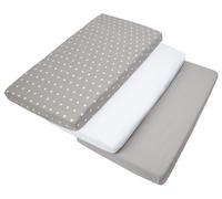 Medi Partners Drap Housse 60x120 Lot de 3 Enfant Bébé - 100% Coton Fitted Lit pour Baby Bed Cover Sheets literie Mattress Couette (Étoiles Blanches sur Fond Gris-Blanc-Gris)