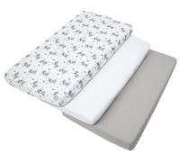 Medi Partners Drap Housse 60x120 Lot de 3 Draps lit Bebe Matelas Enfant Bébé - 100% Coton Fitted Draps Lit pour Baby Bed Cover Sheets Matela literie Mattress Couette (Teddy-Blanc-Gris)
