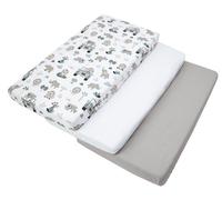 Medi Partners Drap Housse 60x120 Lot de 3 Enfant Bébé - 100% Coton Fitted Lit pour Baby Bed Cover Sheets literie Mattress Couette (Zoo de la Menthe-Blanc-Gris)