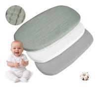 Ensemble 3 pièces de drap-housse pour poussette 86x40cm 100% coton, mousseline, protège-matelas bébé, Olive , Medi Partners