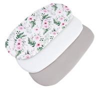 Ensemble 3 pièces de drap-housse pour poussette 86x40cm 100% coton, protège-matelas bébé, Fleurs de rose, Medi Partners