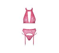 Ensemble 3 pièces dentelle rose fuchsia
