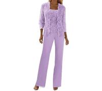 Ensemble 3 pièces élégant en mousseline de soie et dentelle avec veste à paillettes pour fête de mariage, mère de la mariée et invités de mariage, IPP, US 14