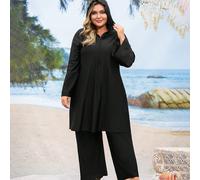 Ensemble 3 pièces grande taille, top à capuche zippé manches longues de couleur unie, pantalon long et maillot de bain une pièce modeste sans bretelles, style Moyen-Orient 0XL,1XL,2XL,3XL,4XLÉtoffe