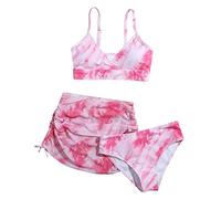 Ensemble 3 Pièces Maillot De Bain Maillot De Bain Ado Fille 8-14 Ans Hauts De Maillots + Bas De Maillots Tanga + Jupe Maillot De Bain Adolescente Fille Natation Piscine Sport Plage