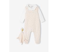 Ensemble 3 pièces naissance combinaison + body + doudou rose 6M(67CM)