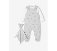 Ensemble 3 pièces naissance combinaison + body + doudou vert d'eau 1M(54CM)