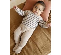 Ensemble 3 pièces naissance en tricot pull + pantalon + chaussettes beige chiné 6M(67CM)