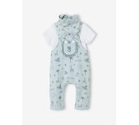 Ensemble 3 pièces naissance salopette + body + foulard bleu 1M(54CM)