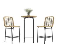 Ensemble 3 pièces Outsunny 1 table haute ronde design bohème + 2 tabourets ronds avec repose-pied en métal 2 personnes naturel noir