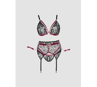 Ensemble 3 Pièces Ouvert Dentelle, Sangles et Menottes Rouge & Noir GT