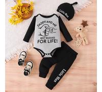 Ensemble 3 pièces pour bébé garçon : body à manches longues avec imprimé poing fermé, sweat-shirt à capuche avec lettrage et pantalon. Printemps/Automne 6-9M,9-12M,12-18M,18-24M,1-3M,3-6MHalloweenPoly