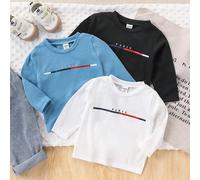 Ensemble 3 pièces pour bébé garçon, col ras du cou, manches longues, imprimé lettres, bleu, noir, blanc, design à la mode, coupe ajustée, style décontracté, tissu doux et confortable, idéal pour les v