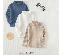 Ensemble 3 pièces pour bébé garçon unisexe, Top pull-over à col montant, manches longues, couleur unie, doublure thermique, tricot épais brossé et doux, adapté pour l'hiver 6-9M,9-12M,12-18M,18-24M,2-