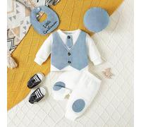 Ensemble 3 pièces pour bébé nouveau-né : sweat-shirt à capuche blocs de couleurs, pantalon, bavoir et bonnet, décontracté 6-9M,0-1M,1-3M,3-6MBlocs de couleur,UnicoloreÉtoffe,Polyester,Viscose