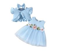Ensemble 3 Pièces pour Fille Manteau Court Décontracté Robe Florale Élégante et Bandeau Coordonné DéGuisements pour Enfants Costume Enfant Rouge Vetement 8 Ans