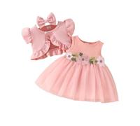 Ensemble 3 Pièces pour Fille Manteau Court Décontracté Robe Florale Élégante et Bandeau Coordonné DéGuisements pour Enfants Costume Enfant Rouge Vetement 8 Ans