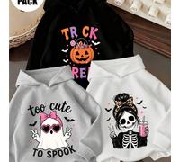 Ensemble 3 pièces pour filles préadolescentes [Halloween] Sweat-shirts à capuche Halloween, lunettes de mode avec nœud rose et cœur, fantôme, seau à bonbons citrouille, sweat-shirts décontractés assor