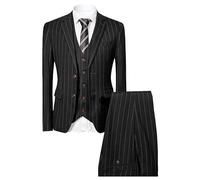 Ensemble 3 pièces pour homme à rayures fines coupe ajustée élégant blazer rayé costume régulier soirée formelle, Noir/blanc, 3XL