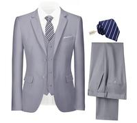 Ensemble 3 pièces pour homme - Coupe ajustée - Costume de marié - Deux boutons - Veste solide - Gilet et pantalon avec cravate, gris, Taille XL