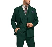 Ensemble 3 pièces pour homme - Coupe ajustée - Costume de marié - Deux boutons - Veste solide - Gilet et pantalon avec cravate, vert foncé, Taille L