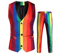 Ensemble 3 pièces pour homme - Ensemble deux pièces tendance et décontracté - Pantalon imprimé - Gilet - Travail formel - Doux - Beau costume d'hiver - Coupe-vent - Rayures, Rouge, XL