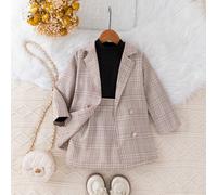Ensemble 3 pièces pour jeune fille : Blazer croisé à carreaux rose, Top de couleur unie et Mini-jupe à carreaux, Tenue casual chic pour l'école, les sorties, les déplacements et les vacances 6Y,7Y,8Y,