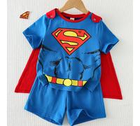 Ensemble 3 pièces pour jeune garçon avec top pullover à col rond à manches courtes avec graphique de héros en collaboration IP, short à taille élastique et cape 6Y,7Y,8Y,4Y,5Y,2-3YGéométrique,graphiqu