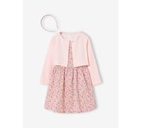 VERTBAUDET Ensemble 3 pièces robe cardigan serre tête rose pâle 4A