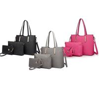 Ensemble 3 pièces sac en bandoulière à main et pochette : Gris foncé