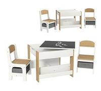 Ensemble 3 pièces table 2 chaises enfant - plateau table réversible tableau noir - rangement - étagères G