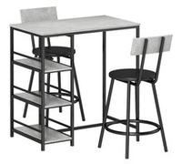 HOMCOM Ensemble Table de Bar avec tabourets, Table à Manger Debout avec 2 chaises de Bar, Table Haute Cuisine avec étagères, Table Haute Bar et 2 tabourets pour Salle à Manger, Cuisine, Gris et Noir