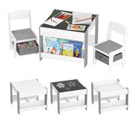 HOMCOM Ensemble 3 pièces Table et 2 chaises pour Enfant avec Plateau Table réversible Tableau Noir, Panier de Rangement, étagères Gris
