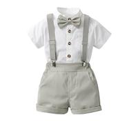 Ensemble 3 pièces Tout-Petit garçon, T-Shirt Basique, Bretelles réglables, Short décontracté, Style Gentleman Moderne, Coton Respirant, pour Quotidien, Sortie et Rendez-Vous