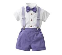 Ensemble 3 pièces Tout-Petit garçon, T-Shirt Basique, Bretelles réglables, Short décontracté, Style Gentleman Moderne, Coton Respirant, pour Quotidien, Sortie et Rendez-Vous