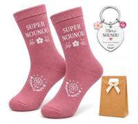 Ensemble 3 Pièces : Un Cadeau Nounou Unique Avec Chaussettes Roses | Exprimez votre gratitude avec ce cadeau nounou fin de contrat. Un ensemble touchant prêt à être offert pour dire merci.