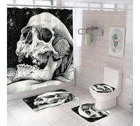 Ensemble 3 Tapis Salle De Bain 45X75Cm Crâne Tapis Antidérapant Microfibre Absorbant, Tapis De Douche + Contour WC