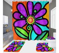 Ensemble 3 Tapis Salle De Bain 45X75Cm Fleur De Dessin Animé Tapis Antidérapant Microfibre Absorbant, Tapis De Douche + Contour WC