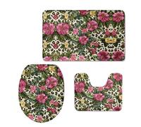 Ensemble 3 Tapis Salle De Bain 45X75Cm, Jungle Léopard Tapis Salle De Bain Antiderapant, Microfibre Tapis De Douche Absorbant pour Salle De Bain, Tapis Toilette WC Contour