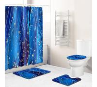 Ensemble 3 Tapis Salle De Bain 50X80Cm Bleu Royal Marbre Tapis Antidérapant Microfibre Absorbant, Tapis De Douche + Contour WC