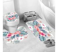 Ensemble 3 Tapis Salle De Bain Flamingo Antidérapant Absorbant Tapis Toilette, Microfibre Tapis De Douche en Forme De U + Contour WC 50X80Cm