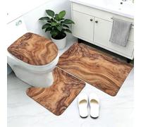 Ensemble 3 Tapis Salle De Bain Grain De Bois Antidérapant Absorbant Tapis Toilette, Microfibre Tapis De Douche en Forme De U + Contour WC 50X80Cm