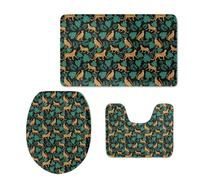 Ensemble 3 Tapis Salle De Bain Léopard De La Jungle Antidérapant Absorbant Tapis Toilette, Microfibre Tapis De Douche en Forme De U + Contour WC 45X75Cm