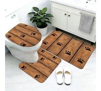 Ensemble 3 Tapis Salle De Bain Pattes Bois Antidérapant Absorbant Tapis Toilette, Microfibre Tapis De Douche en Forme De U + Contour WC 45X75Cm