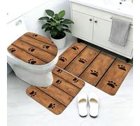 Ensemble 3 Tapis Salle De Bain Pattes Bois Antidérapant Absorbant Tapis Toilette, Microfibre Tapis De Douche en Forme De U + Contour WC 40X60Cm