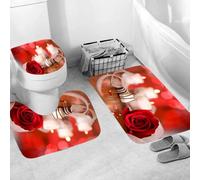 Ensemble 3 Tapis Salle De Bain Rose Rouge Antidérapant Absorbant Tapis Toilette, Microfibre Tapis De Douche en Forme De U + Contour WC 40X60Cm