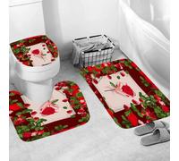 Ensemble 3 Tapis Salle De Bain Rose Rouge Antidérapant Absorbant Tapis Toilette, Microfibre Tapis De Douche en Forme De U + Contour WC 45X75Cm