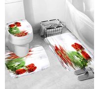 Ensemble 3 Tapis Salle De Bain Rose Rouge Antidérapant Absorbant Tapis Toilette, Microfibre Tapis De Douche en Forme De U + Contour WC 40X60Cm